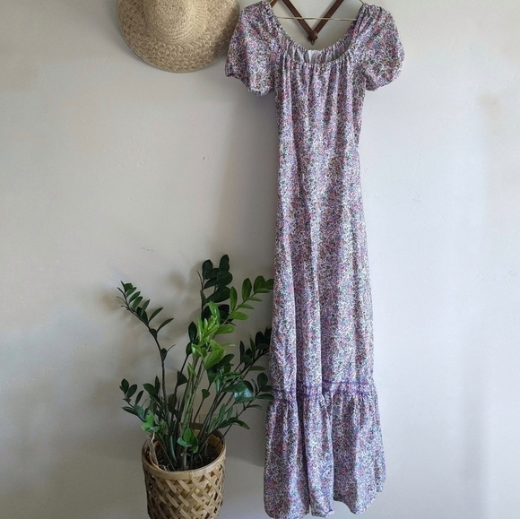 Vintage Floral Cottagecore Prairie Square Neck Puff Sleeve Maxi Dress - Picture 3 of 11